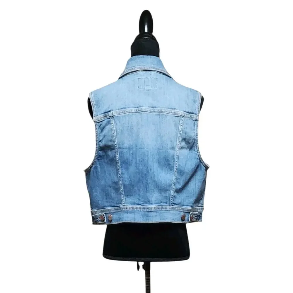 Torrid Women's Plus Size 2X Crop Denim Blue Medium Wash Button Up Collared Vest - Picture 7 of 8